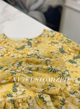 NY私人定制 | 黄色雪纺上衣 女春秋季荷叶边碎花长袖雪纺衫小众