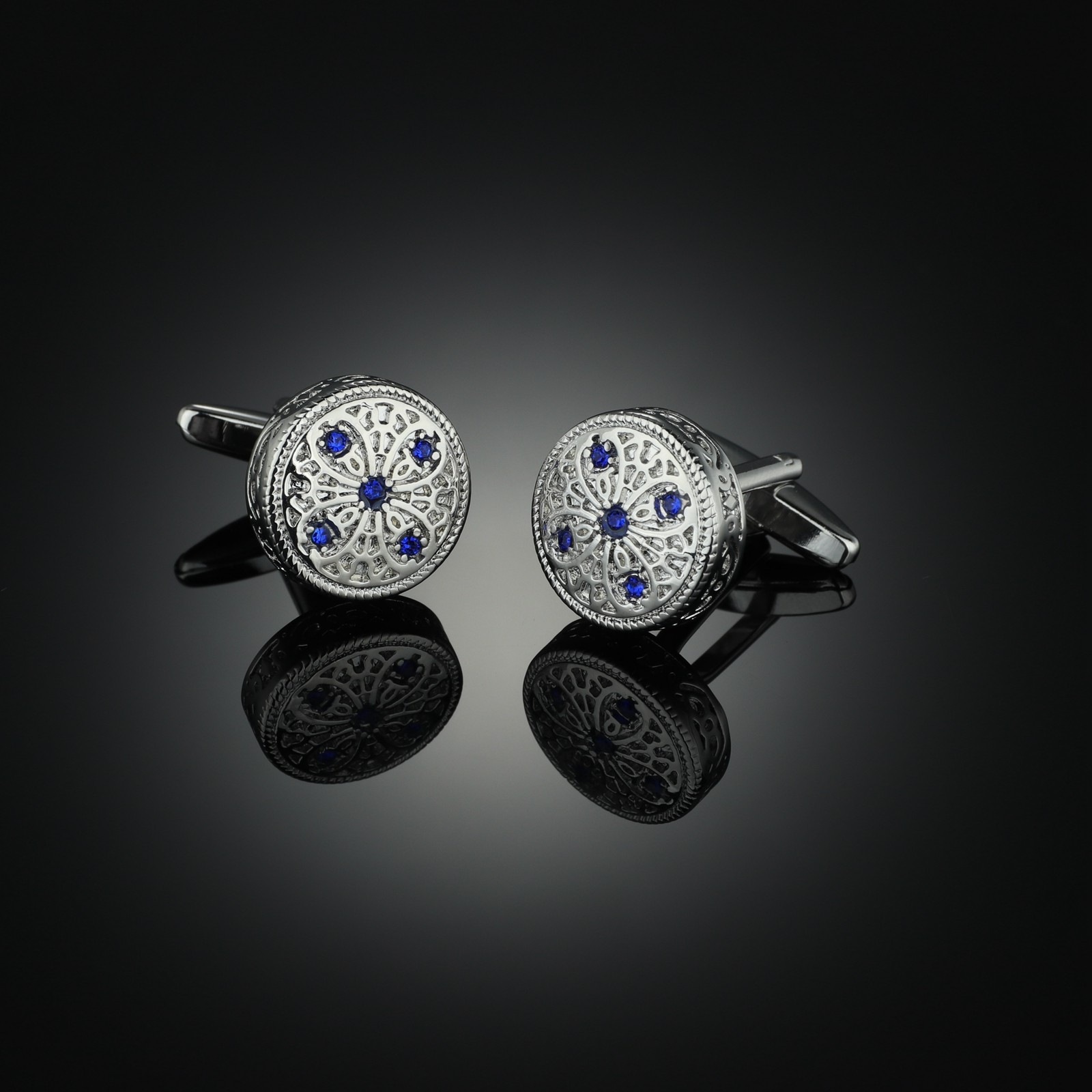 男士轻奢女士蓝色锆石法式衬衫金色银色宝石袖钉袖口扣cufflinks