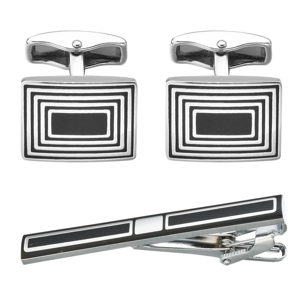 万宝丽高品质法式男士袖扣领夹套装简约椭圆多钻袖扣Cufflinks