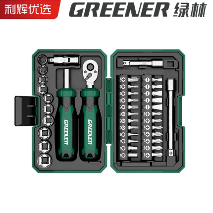 绿林【骑士魔盒】小飞棘轮扳手套筒螺丝刀家用工具箱套装随车40件
