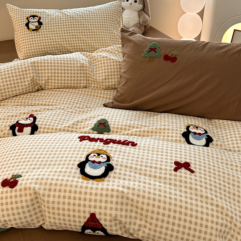 A类卡通企鹅秋冬加厚磨毛全棉纯棉被套单件150x200x230cm单人被罩