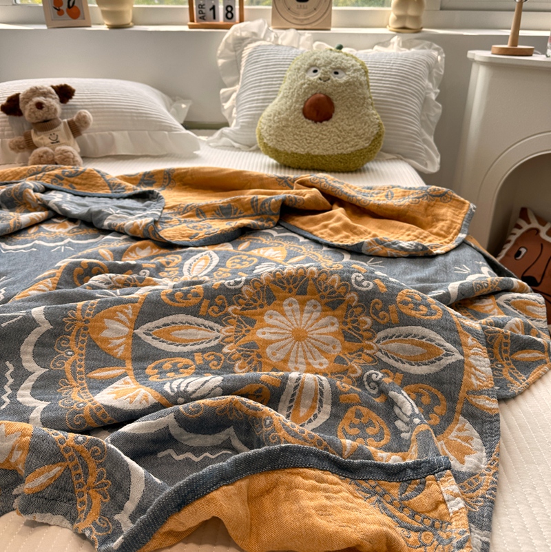 A类波西米亚风四层纱布毛巾被夏季薄款纯棉全棉毯子空调毯沙发毯