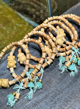 天然芭比檀香木竹节醒狮玉石男女士念佛珠手串链持