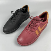 商场撤柜断码 处理酒红色平底软底上线舒适系带休闲运动单鞋