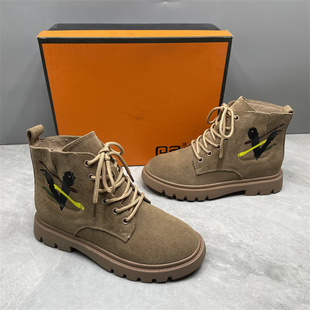 35码 平底系带休闲女单靴子小码 春秋季 牛猄绒面马丁靴女2025新款