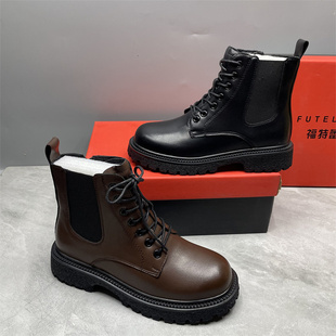 厚底英伦风马丁靴女2025秋冬季 侧拉链炸街小短靴真皮黑色百搭女靴