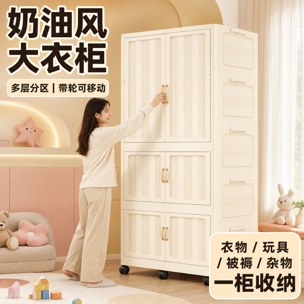 免安装收纳柜宝宝衣柜子可折叠加宽95cm衣服置物柜多层家用储物柜