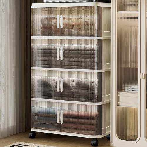 推拉门收纳柜储物柜多层婴儿衣柜多层衣服杂物柜可折叠透明收纳箱