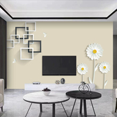 电视背景墙壁纸简约现代8d立体壁画大气装 饰客厅蒲公英3d影视墙布