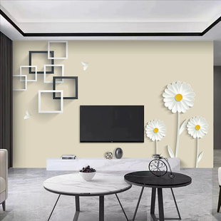 电视背景墙壁纸简约现代8d立体壁画大气装 饰客厅蒲公英3d影视墙布