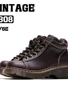 BOSITU【VTG】古着系列新款2308厚底6孔美式复古油蜡皮方头马丁靴