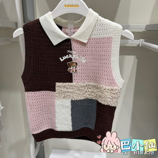 巴拉巴拉女童针织背心秋2026新款中大童翻领上衣202326122006