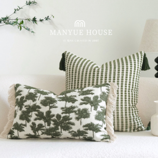 M.life 客厅沙发抱枕靠垫绿色文艺棉麻腰枕流苏靠背卧室床头靠垫