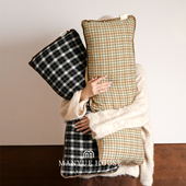 M.life 全棉格纹沙发长条抱枕靠垫卧室床头靠枕大软包靠背长条枕