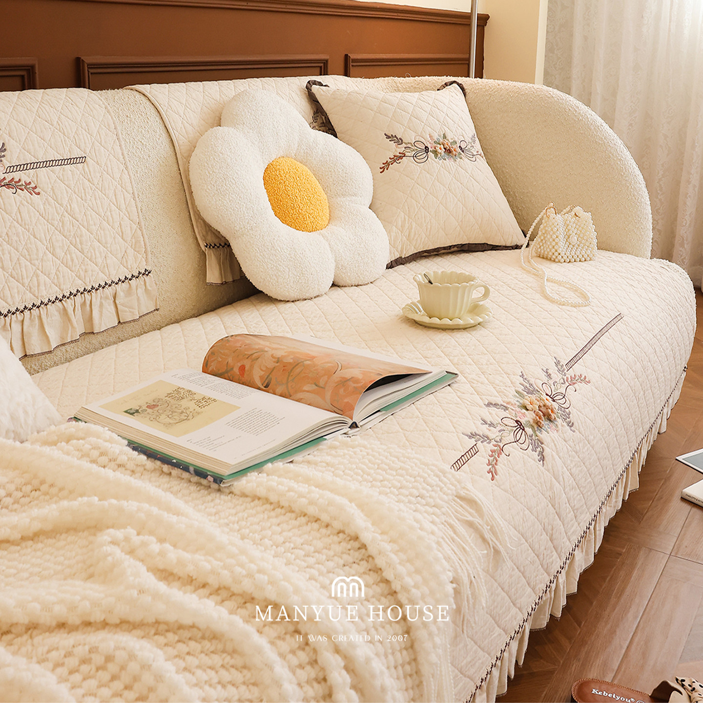 M.life 复古绣花棉麻沙发垫全棉沙发套罩垫布靠背巾坐垫盖布盖巾,居家布艺,沙发垫,淘宝优惠券,粉丝福利购,淘宝优惠卷