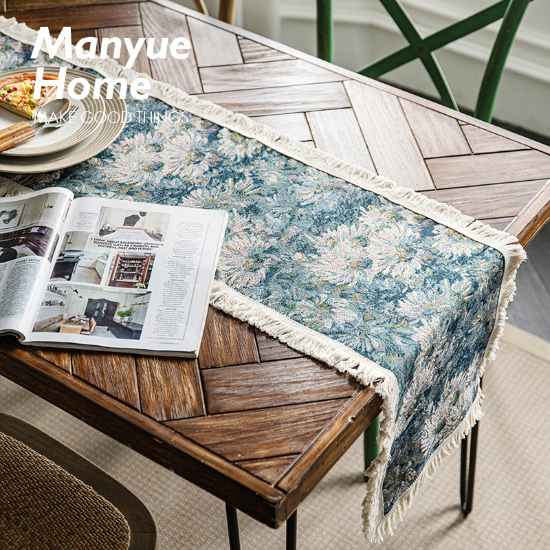 蔓越家 复古油画风棉麻桌旗派对装饰编织流苏隔热桌垫拍照背景布,居家布艺,桌旗,淘宝优惠券,粉丝福利购,淘宝优惠卷