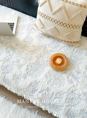 M.lie 南法夏天 全棉绣花法式客厅沙发垫水洗棉沙发套罩盖布坐垫