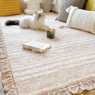 M.life 少女心碎花卧室纯棉双层纱床边垫地毯防滑垫子满铺地垫