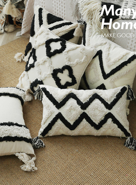 M.life ins现代简约黑白抱枕抱枕套含芯客厅沙发簇绒靠垫靠枕套