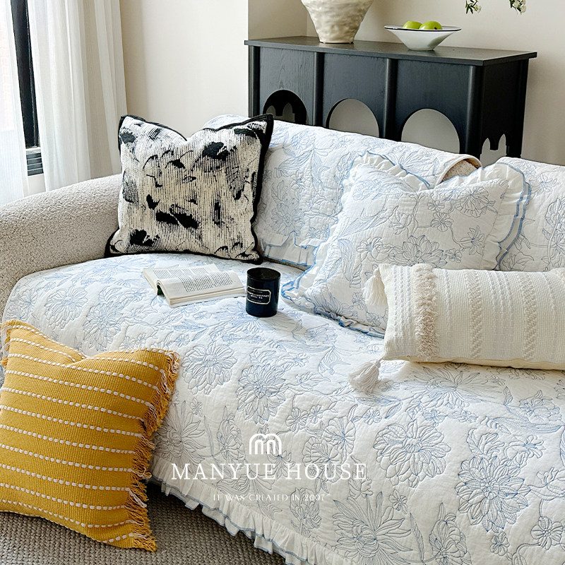 M.life 南法夏天 法式全棉绣花沙发垫纯棉沙发套罩盖布靠背巾坐垫,居家布艺,沙发垫,淘宝优惠券,粉丝福利购,淘宝优惠卷