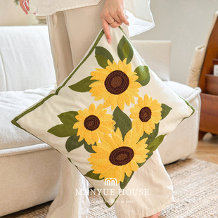 M.life 向日葵绣花全棉帆布抱枕靠垫沙发腰枕靠背床头靠垫靠枕