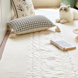 M.life 玫瑰绣花卧室床边垫地毯防滑垫子满铺地垫脚垫 纯棉水洗棉