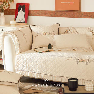 M.life 复古做旧棉麻客厅沙发垫靠背巾坐垫防滑沙发套罩盖巾盖布