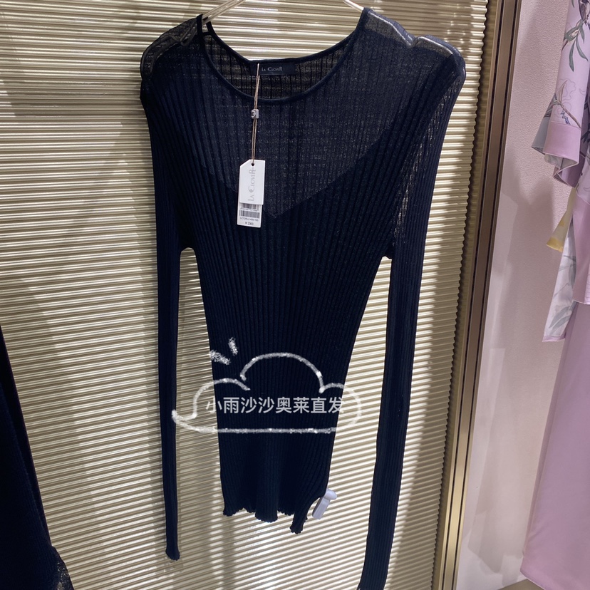 LACLOVER兰卡文LC72RL2圆领长袖上衣打底内搭毛线弹力透视2300