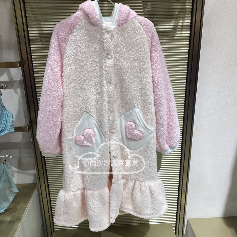AJ144A071aimerkids少女厚连帽开衫可爱萌趣兔耳朵绒绒兔睡袍699