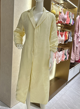 La CLover兰卡文新款LC48WC1女桑蚕丝夹棉黄色睡袍6900棉袍晨袍.
