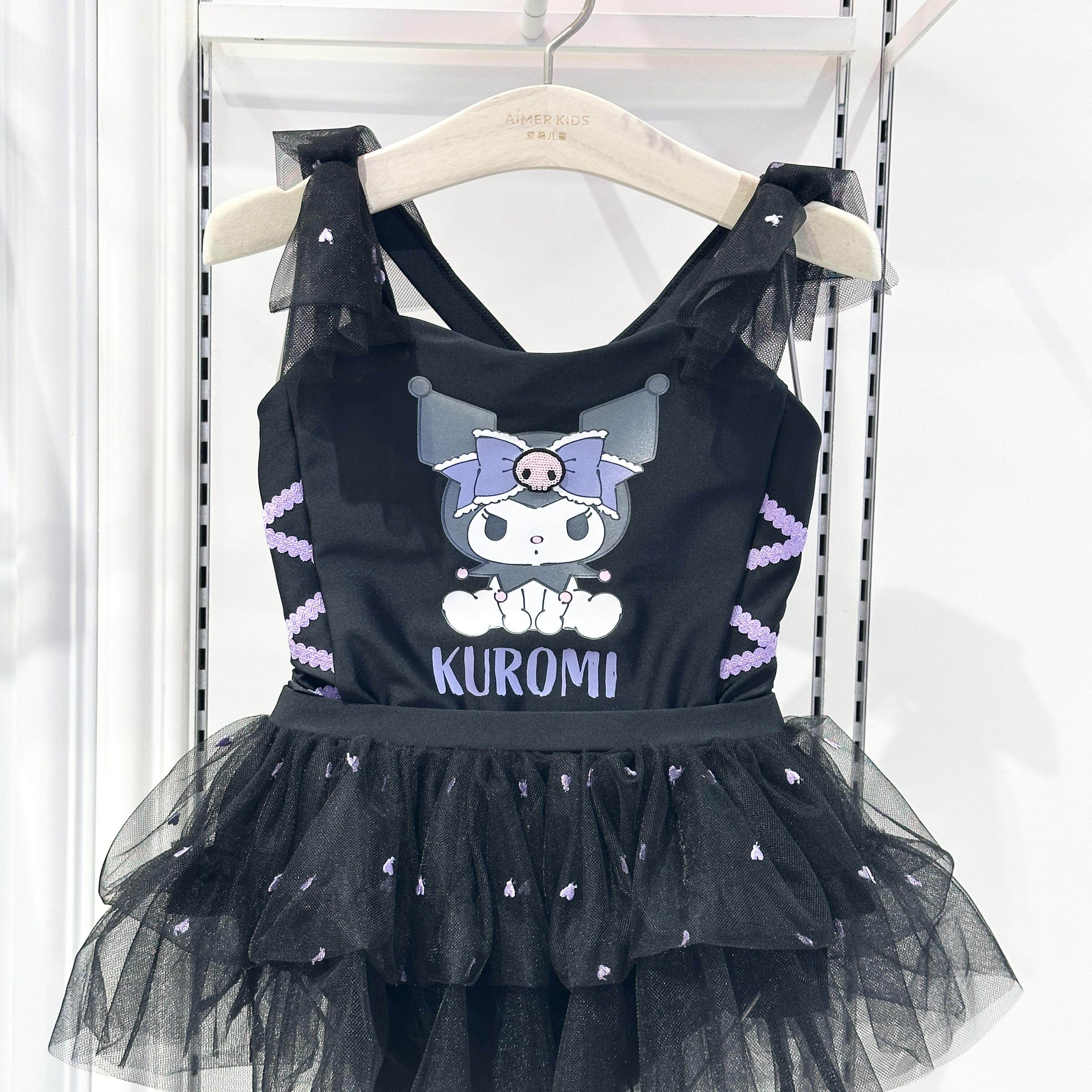 爱慕儿童AK167H291三库诺米女童连体泳衣25新款黑纱小裙摆送泳帽