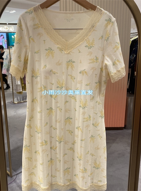 华歌尔棉质舒适透气短袖家居睡裙带罩杯防凸点WN2053 吊牌828