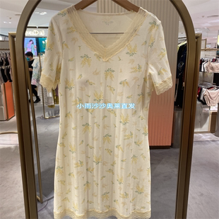 华歌尔棉质舒适透气短袖家居睡裙带罩杯防凸点WN2053 吊牌828