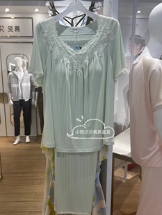 爱慕家居24SS舒适简约睡美人短袖 睡衣AM469671防凸点 带杯分身套装