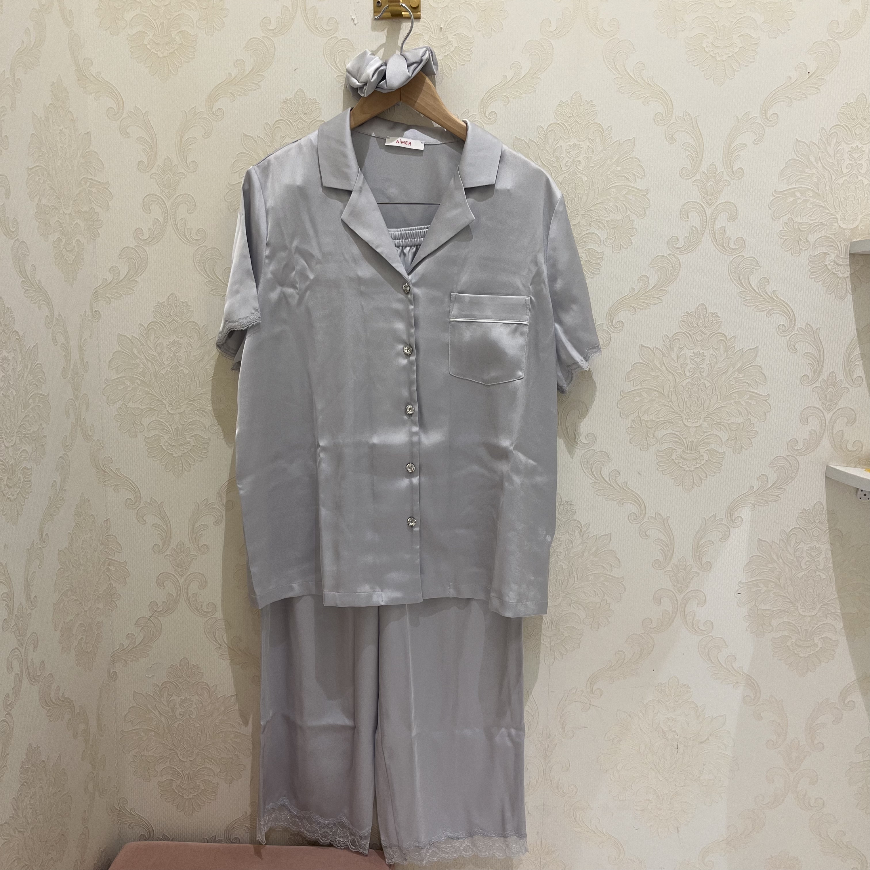 专柜正品 爱慕AM46B491夏悦开衫短袖九分裤发圈 三件套 女569现