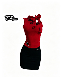 TZ【一抹红】拉丁摩登舞服系带蝴蝶结花朵点缀上衣练功服女带胸棉