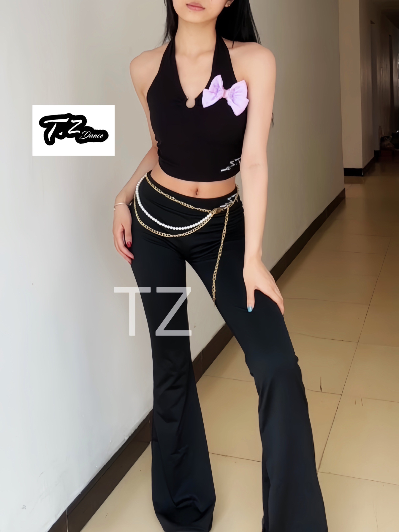 TZ拉丁舞裤子舞蹈裤练功裤新款锦纶微喇叭裤女国标舞长裤送腰链