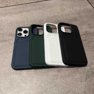 黑白色经典 带卡套可插卡iPhone15pro手机壳16适用苹果14promax软壳13硅胶全包12防摔卡包11纯色潮男女保护套