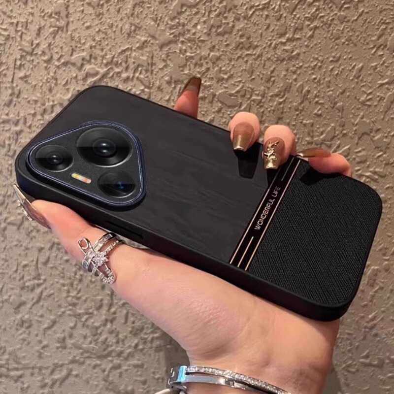 适用华为pura70pro+手机壳木纹素皮高级感p60保护套70Ultra新款P80黑色p70男全包防摔磨砂女潮保护套防指纹