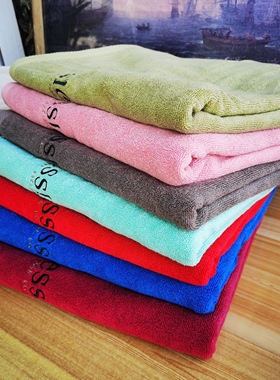 日本原单Jess@ieca纯棉厚实毛圈吸水柔软刺绣成人红色毛圈大浴巾