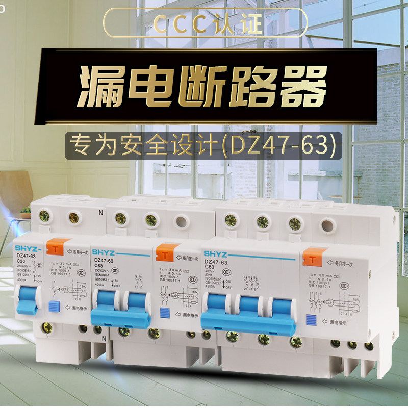 易洲家用漏电保护开关dz47漏电保护器1234p63a空气开关带漏电保护
