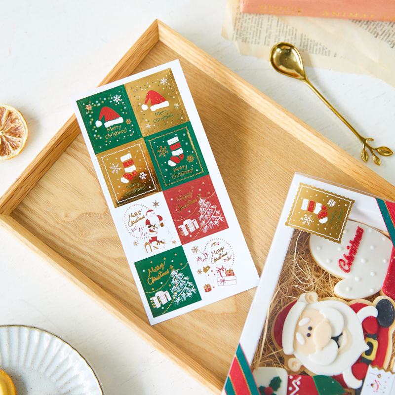 卡通邮票形圣诞贴纸圣诞糖果饼干姜饼礼品包装盒包装袋装饰不干胶