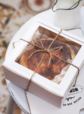 4寸开窗冰乳酪面包巴斯克芝士蛋糕盒斯巴克盒子甜品雪媚娘包装盒