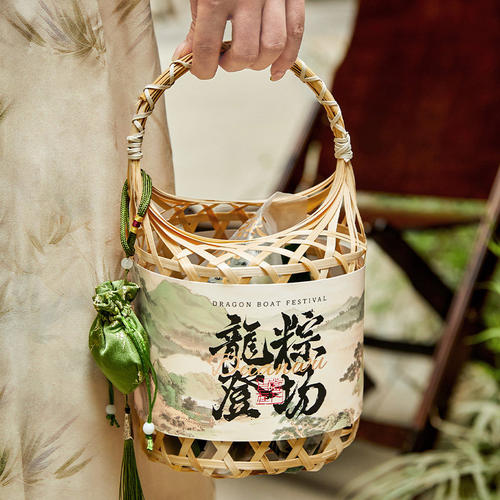 端午粽子手提竹篮礼盒定制空盒