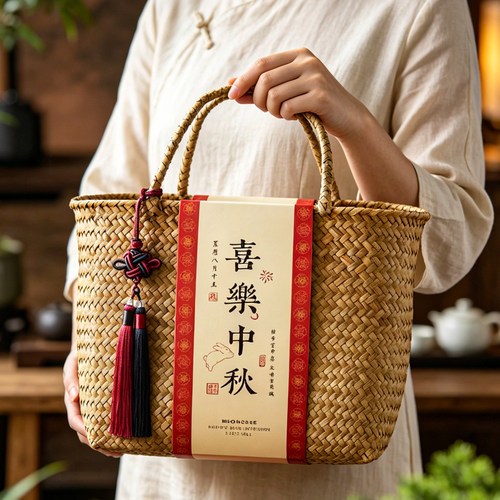 中秋广式流心月饼手提篮礼盒定制