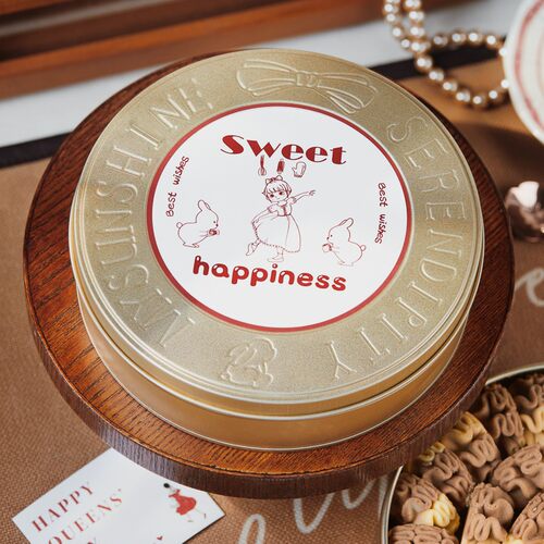 圣诞新年圆形曲奇糖霜饼干盒铁罐