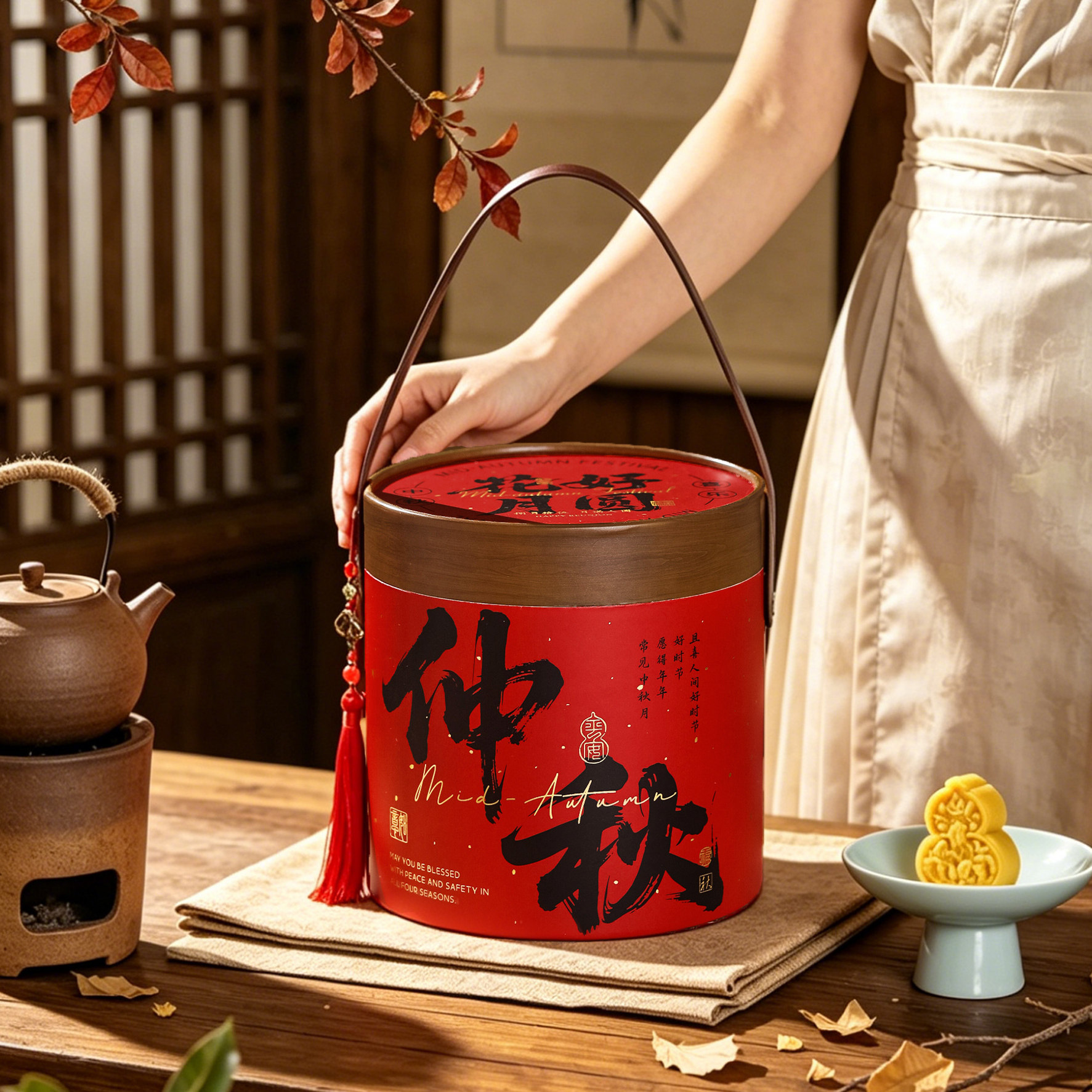 中秋月饼礼盒空盒抱抱桶定制图片