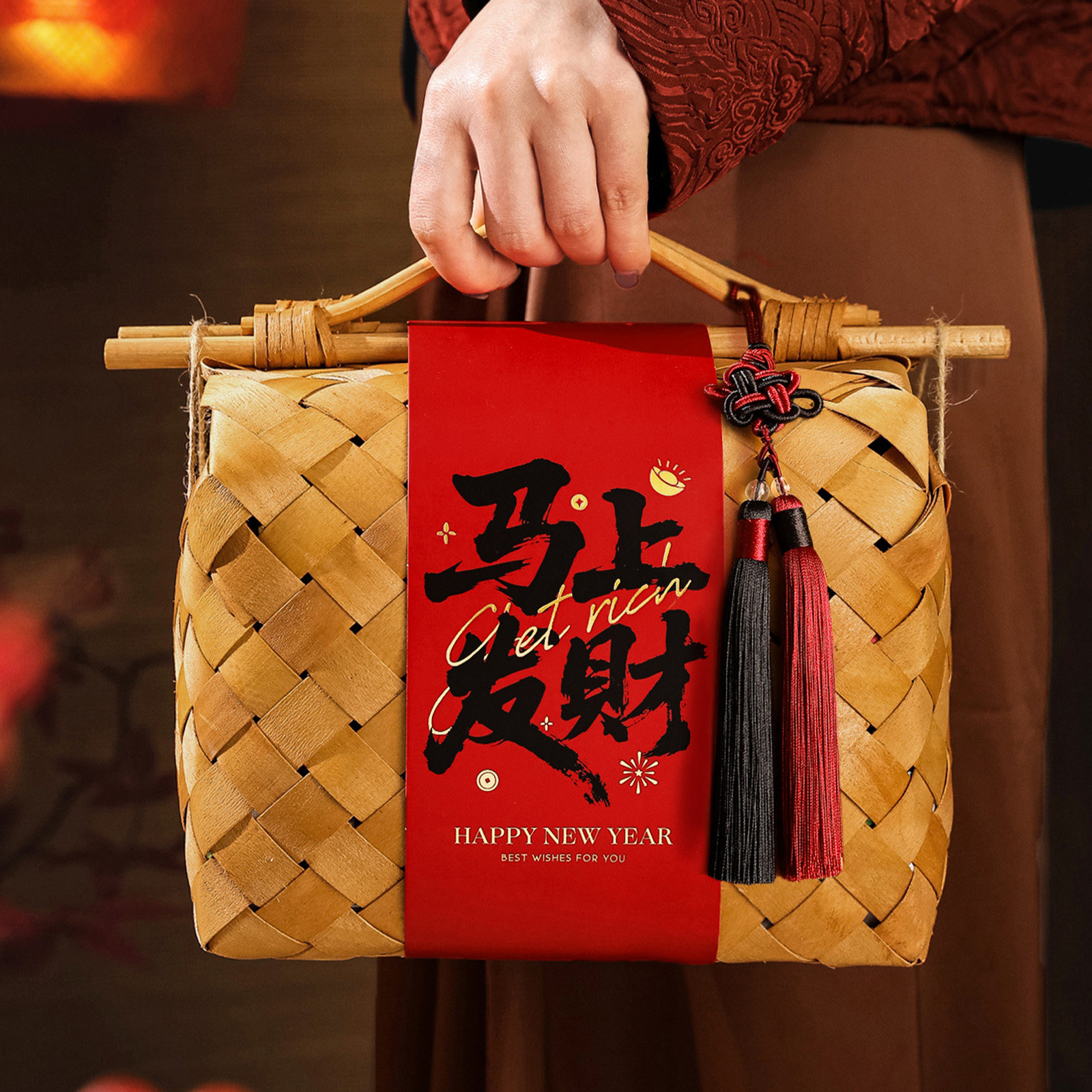 马年新年礼盒包装高级烘焙糖果饼干春节年货手提竹篮空礼品盒定制,包装,年货礼品包装,淘宝优惠券,粉丝福利购,淘宝优惠卷