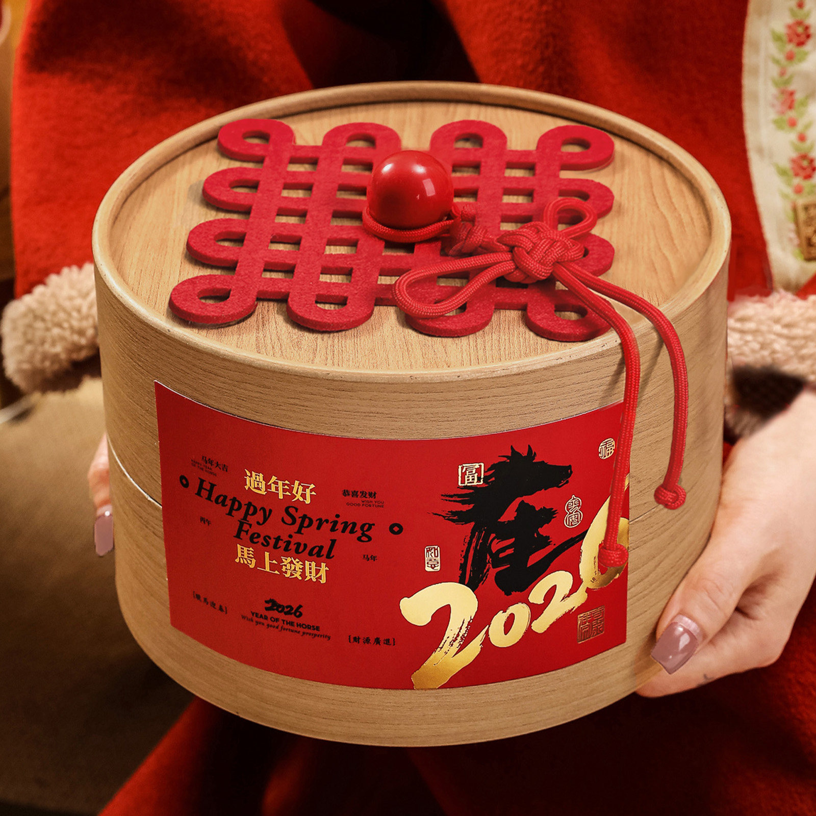 马年新年礼盒包装中式春节过年烘焙手提抱抱桶伴手礼品盒空盒定制