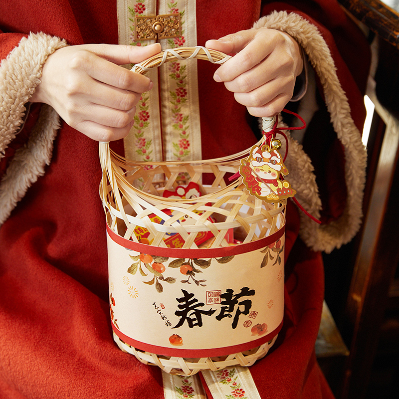 2026马年新年竹篮礼盒包装盒饼干糖果糕点年货春节礼品盒定制空盒